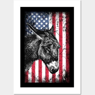 Patriotic Donkey American Flag Posters and Art